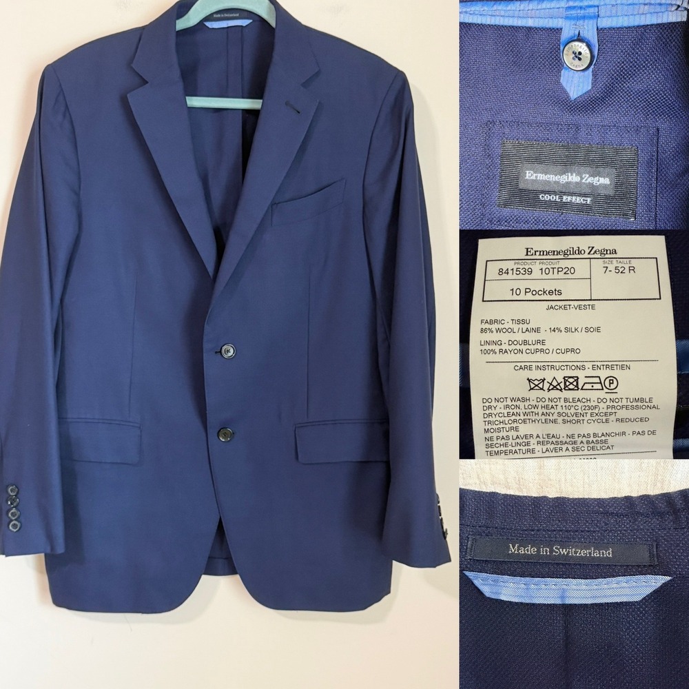Ermenegildo Zegna Wool Silk Blazer Mens 42R US Blue 10 Pockets Traveler Blazer